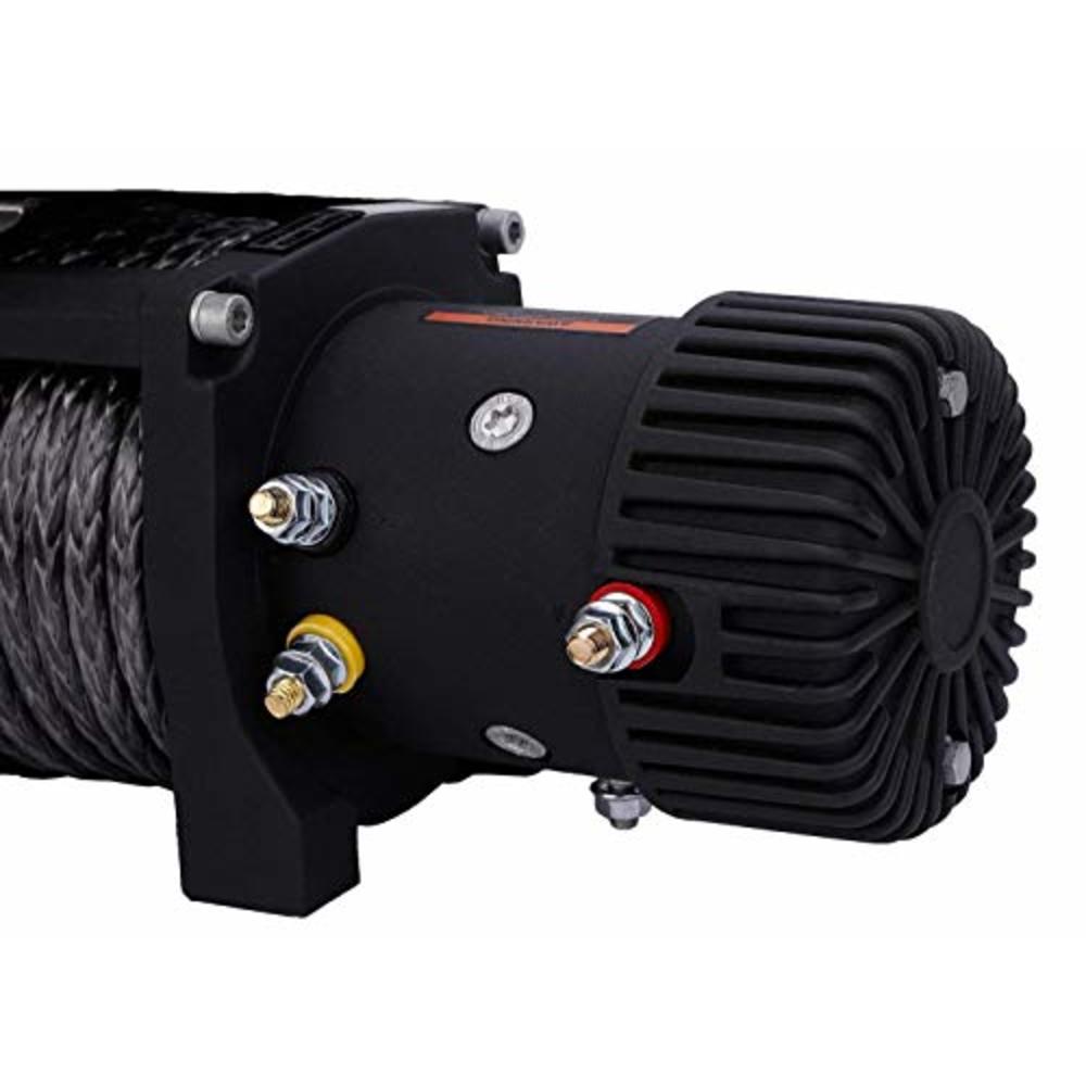 RUGCEL WINCH RUGCEL 12000lb Waterproof Electric Synthetic Rope Winch with Hawse Fairlead, Wired Handle and 2 Wireless Remote