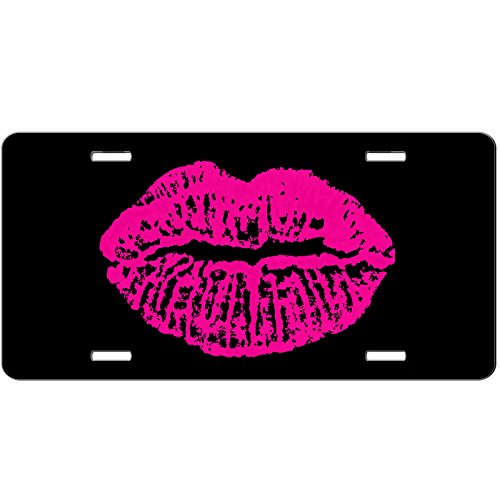 Simply Customized Hot Pink Lipstick Kiss Mark Front License Plate - Custom Car Tag - Auto Tag Vanity NPLP