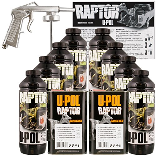 U-Pol Raptor Black Urethane Spray-On Truck Bed Liner Kit w/Free Spray Gun, 8 Liters
