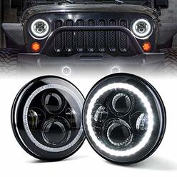 Xprite 7" Inch LED Halo Headlights Compatible with Jeep Wrangler JK TJ LJ 1997 - 2018(DOT Approved),CREE LED Chip, 90W 9600 Lume