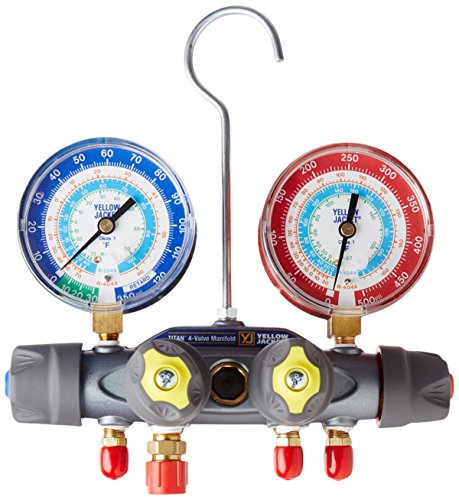 Yellow Jacket 49983 Manifold Only Degrees F, psi Scale, R-22/134A/404A Refrigerant, Red/Blue Gauges