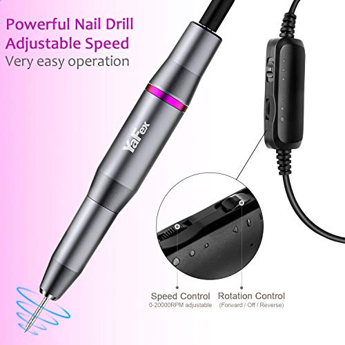 Yafex Electric Nail Drill- Professional Portable Manicure Pedicure E-file Kit with Acrylic Fake Nail Clipper for Shaping, Polishing, R