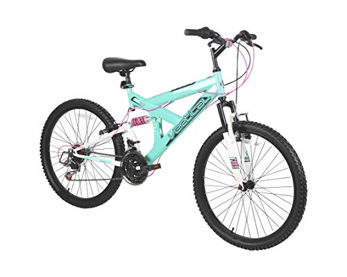 meesteres Electrificeren Op het randje Dynacraft Vertical Dual Suspension Mountain Bike Girls 24 Inch Wheels with 18  Speed Grip Shiter and Dual Hand Brakes in Teal and