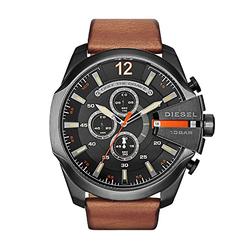 Diesel Mens Mega Chief Quartz Leather Chronograph Watch, Color: Brown/Black (Model: DZ4343)