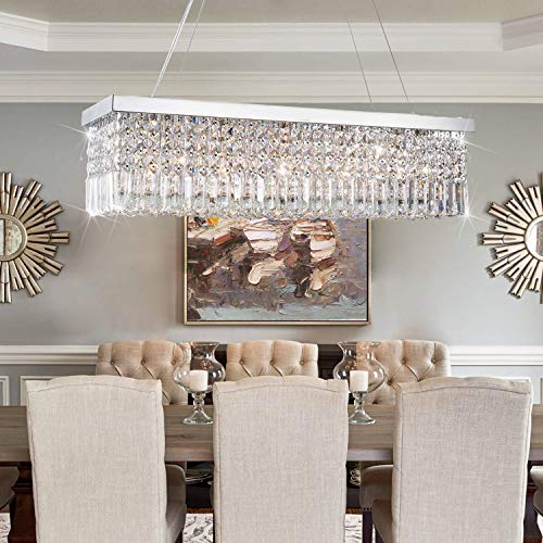CRYSTOP Rectangle Crystal Chandeliers Dining Room Modern Ceiling Light Fixtures Hanging Chandelier Pendant Light Living Room Beautiful F