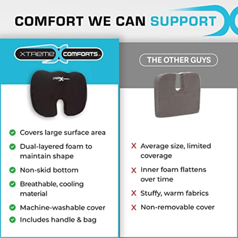 Xtreme Comforts Desk Chair Cushions for Back Support and Tailbone Relief - Memory Foam Coccyx Seat Cushion w/ Handle & Bag for H