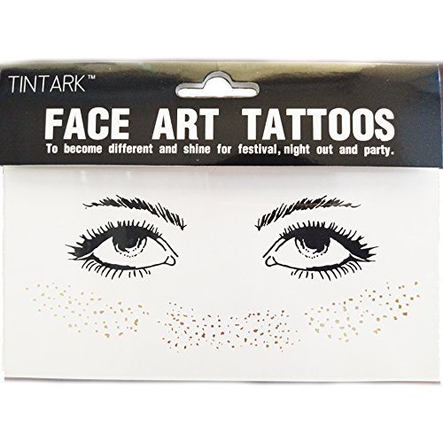 LINGPAR 3Sheets Face Tattoo Sticker Metallic Shiny Temporary Water Transfer Tattoo for Professional Make Up Dancer Costume Parties, Show