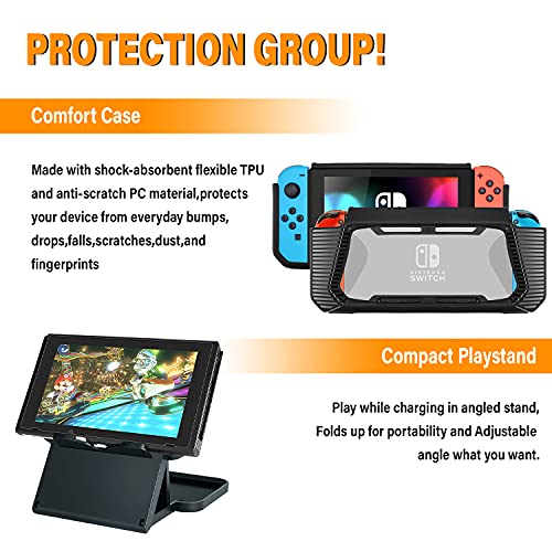 Deruitu Switch Accessories Bundle Compatible with Nintendo Switch, Kit with Carrying Case, Screen Protector, Compact Playstand, Switch G