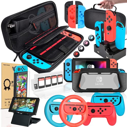 Deruitu Switch Accessories Bundle Compatible with Nintendo Switch, Kit with Carrying Case, Screen Protector, Compact Playstand, Switch G