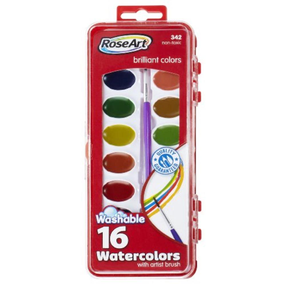 RoseArt 16-Color Washable Watercolors with Brush, Packaging May Vary (DFB79)