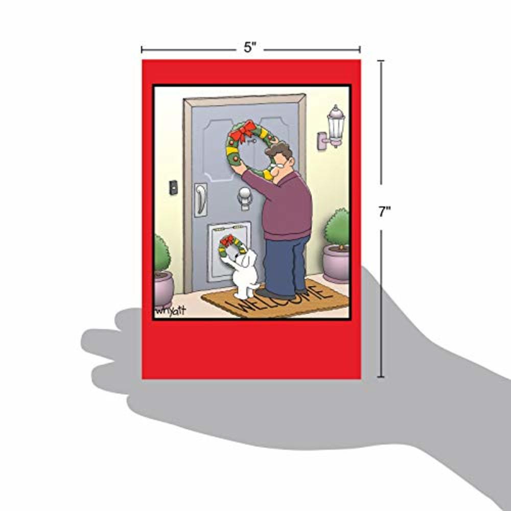 B1657 NobleWorks - 12 Funny Cartoon Cards for Christmas - Holiday Humor,  Boxed Stationery Notecard Set (1 Design, 12 Cards) - Dog Wrea