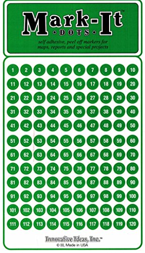 Innovative Ideas Medium 1/4" Removable Numbered 1-120 Mark-it Brand dots for maps, Reports or Projects - Green
