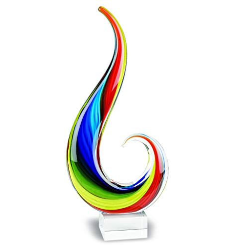 Badash Rainbow Note Murano-Style Art Glass Centerpiece - 16" Tall Mouth-Blown Glass Sculpture on Crystal Base - Contemporary Hom