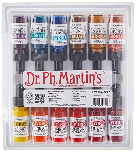 Dr. Ph. Martins 400263-XXX Hydrus Fine Art Watercolor Bottles, 0.5 oz, Set  of 12 (Set 3)