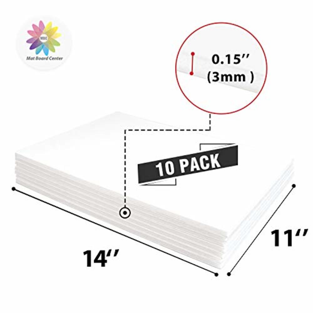 MBC MAT BOARD CENTER Mat Board Center, Pack of 10 Foam Boards, 11x14 inch (Many Sizes Available) 1/8" Thick, White Foam Boards (Acid-Free)