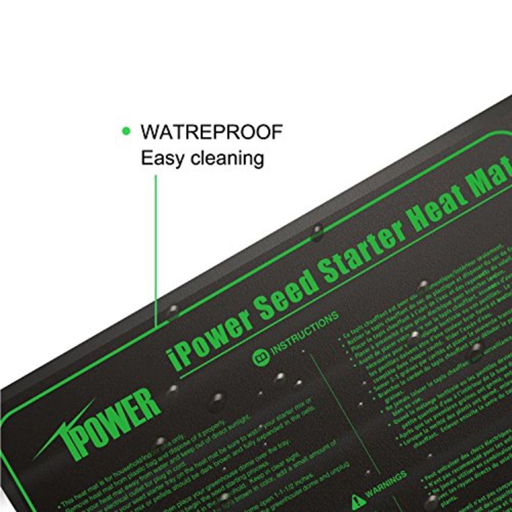 iPower GLHTMTS Durable Waterproof Seedling Heat Mat Warm Hydroponic Plant Germination Starting Pad, 10" x 20.5", Black