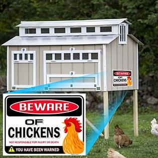 "Beware Of Chicken" Sign - Funny Chicken Coop Decor & Gift For Backyard Chicken Lovers