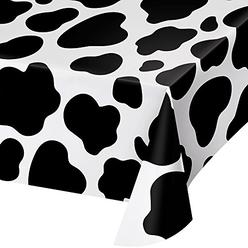 Creative Converting Cow Print Plastic Tablecover,54" x 108", 54 x 108, Black and White