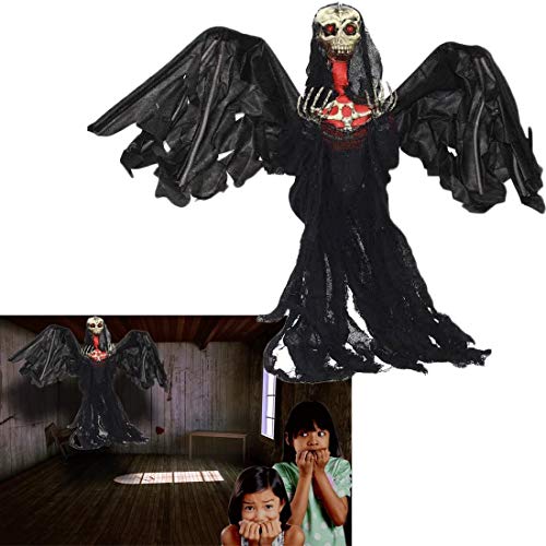 Dazzling Toys Halloween Flying Ghost Skeleton Reaper 3 Ft. Scary Big Black  Winged Animated Halloween Party