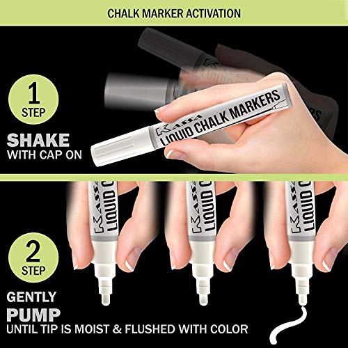 Kassa White Chalkboard Marker (4 Pack) - Liquid Chalk Markers for Blackboards - Chalkboard Pens Erases on Window, Blackboard, Mi