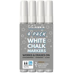 Kassa White Chalkboard Marker (4 Pack) - Liquid Chalk Markers for Blackboards - Chalkboard Pens Erases on Window, Blackboard, Mi