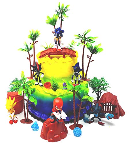 Cake Toppers SONIC and Friends Deluxe Game Scene Birthday Party Cake Topper Featuring Sonic Figures and Decorative Themed Accessories