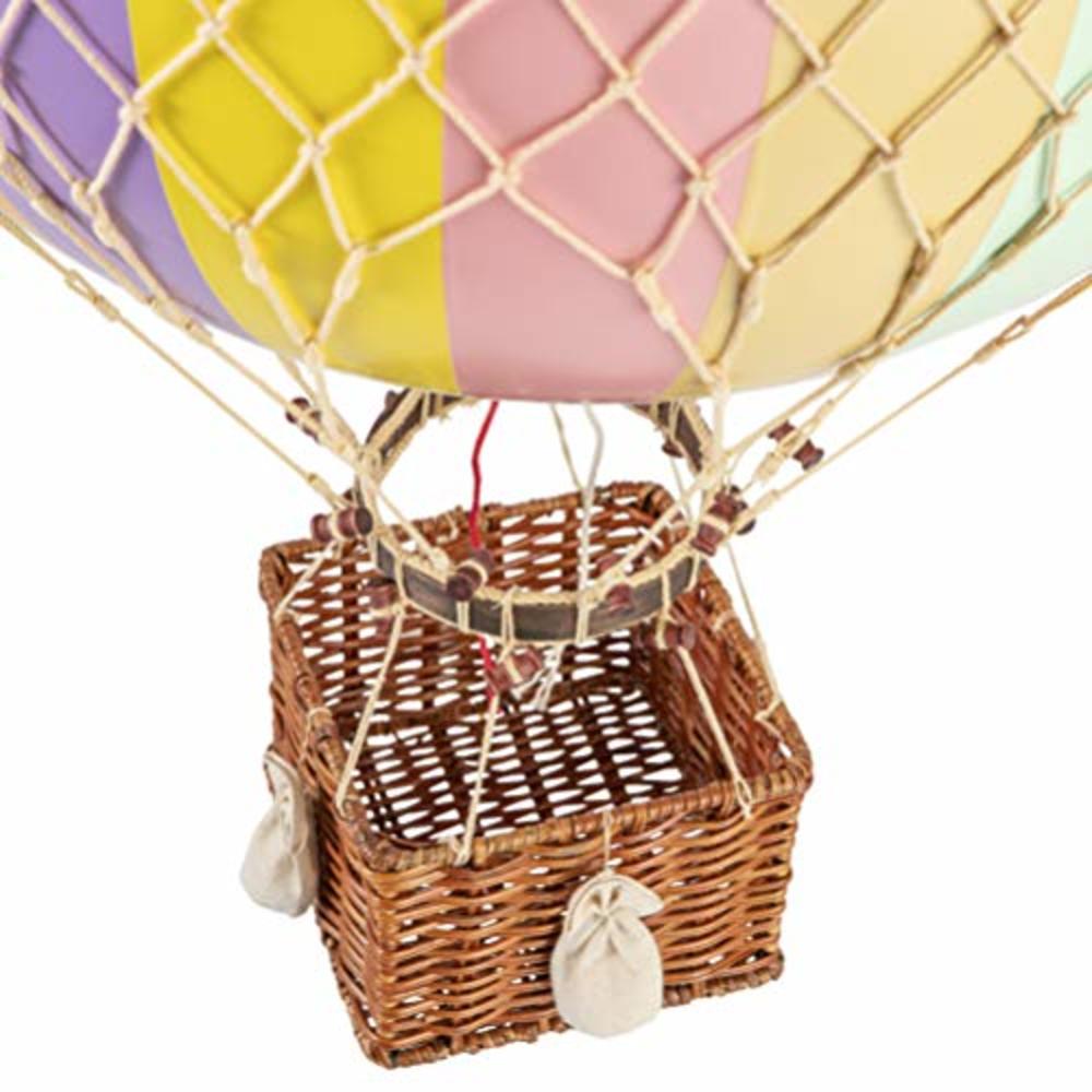 Authentic Models, Jules Verne, Hot Air Balloon, Made in Real Woven Reed Basket, Hanging Decoration - Rainbow Pastel