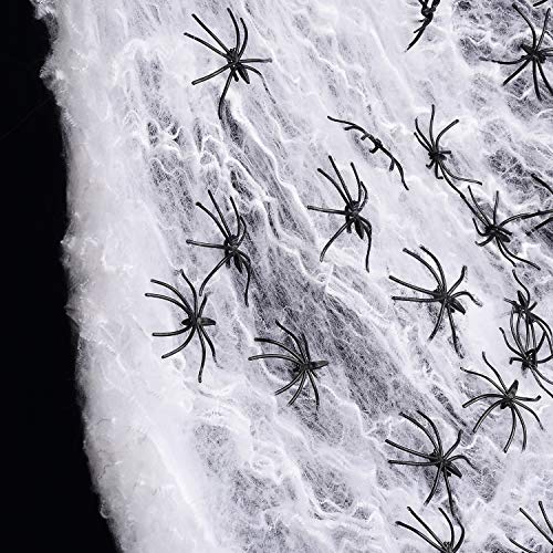 Joyseller 1000sqft Fake Spider Web Halloween Decorations Indoor/Outdoor, Stretchy Spider Webbing with 60pcs Spiders for Halloween Party Pr