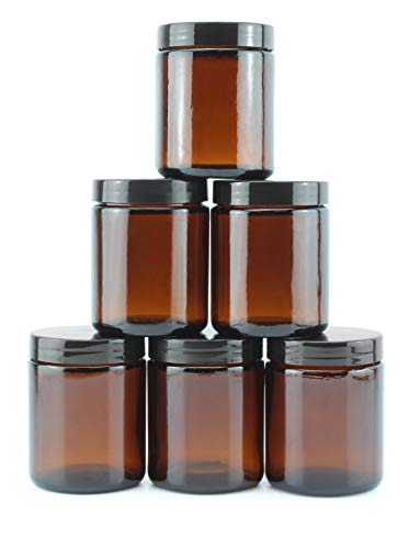 Cornucopia Brands 8oz / 9oz Amber Glass Jars (6-Pack); Straight Sided Cosmetic Jars, Great for Body Butter, Creams, Stash Jars, 