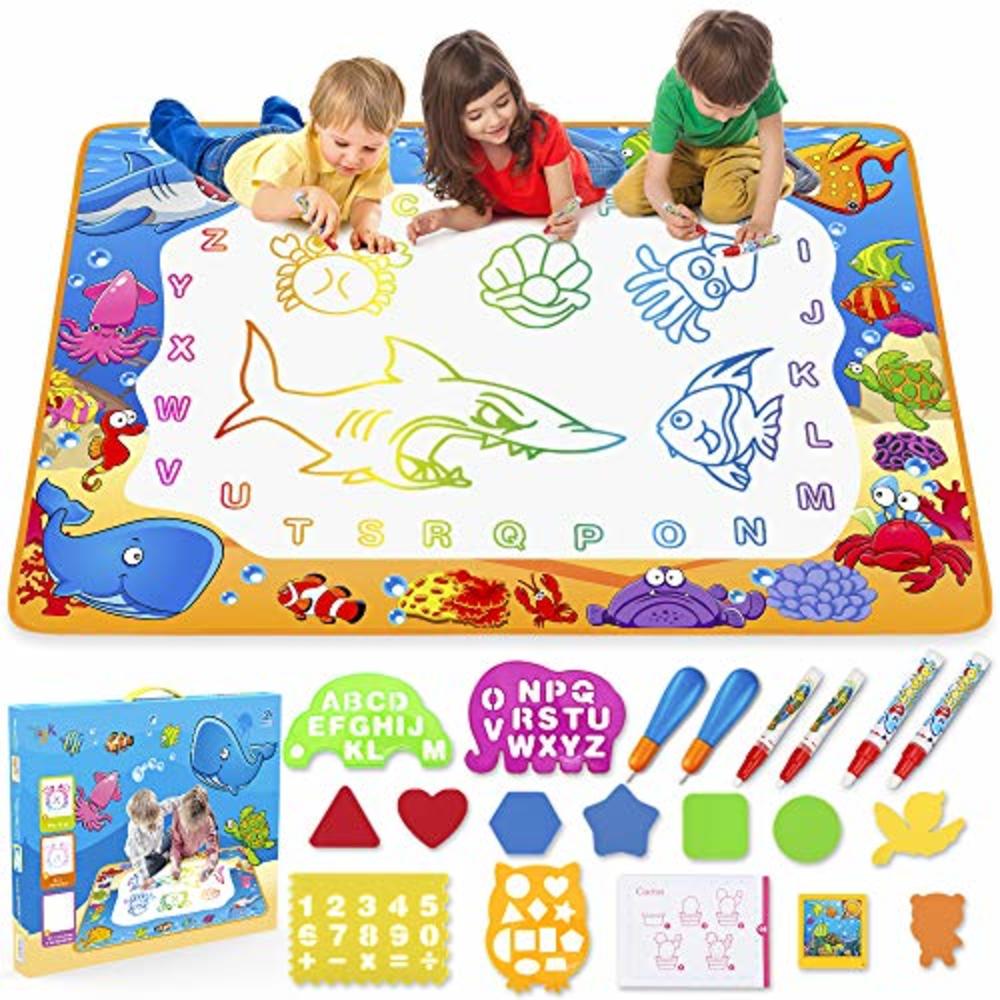 TOYK Water Doodle Mat - Kids Painting Writing Doodle Toy Mat - Color Doodle Drawing Mat Bring Magic Pens Educational Toys for Age 2 3