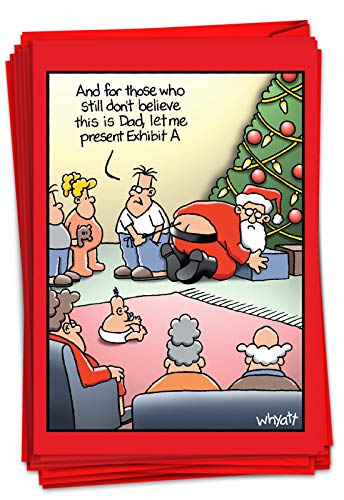 B1191 NobleWorks - 12 Funny Cartoon Cards for Christmas - Holiday Humor,  Boxed Stationery Notecard Set (1 Design, 12 Cards) - Exhibit