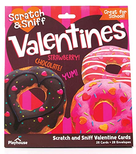 Playhouse Yummy Donut Scratch and Sniff 28 Card Super Valentine Exchange Pack for Kids