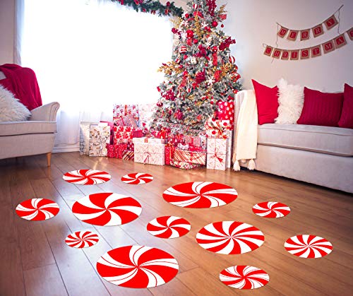 Rekcopu 12Pcs Peppermint Floor Decals Stickers for Christmas Candy Party Decoration Supplies