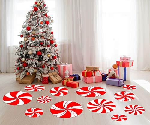 Rekcopu 12Pcs Peppermint Floor Decals Stickers for Christmas Candy Party Decoration Supplies