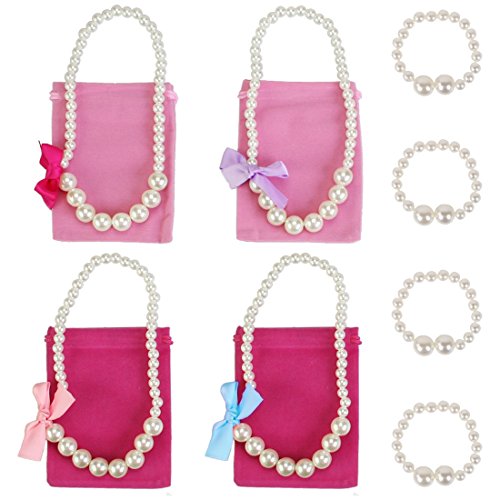 kilofly Princess Party Favor Jewelry Value Pack, Necklace & Bracelet, 4 Sets