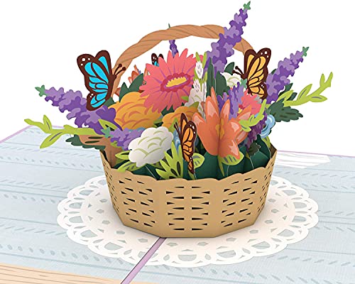 Lovepop Flower Basket Pop Up Card, 5x7 ? 3D Greeting Card for Mom, Card for Wife, Spring Flower Card, Thank You Card, Thinking o