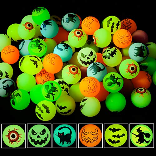 NEWBEA 72 Halloween Theme Designs Bouncing Balls - Glow in The Dark Bouncy Party Favors Supplies for Kids, Trick or Treating Goo