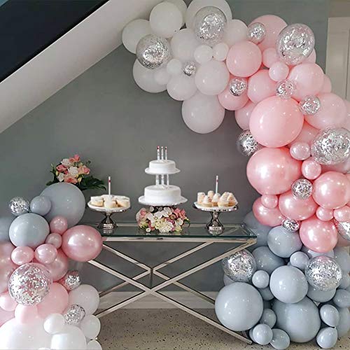 MoCoCoN Pink Elephant Birthday Party Balloons Garland Arch Kit Baby Shower Backdrop Winter Onederland Party Decorations Gray White Pink 