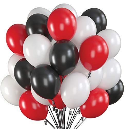 Prextex 75 Party Balloons 12 Inch Black, Red and White Balloons with ...