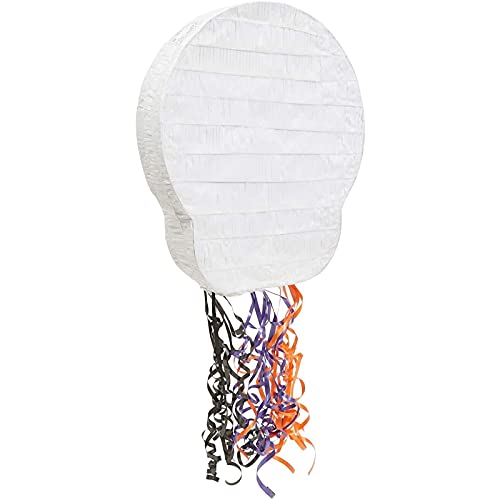 Spooky Central Small Day of the Dead Skull Piñata for Halloween Party, Pull String (13 x 15 x 3 In)