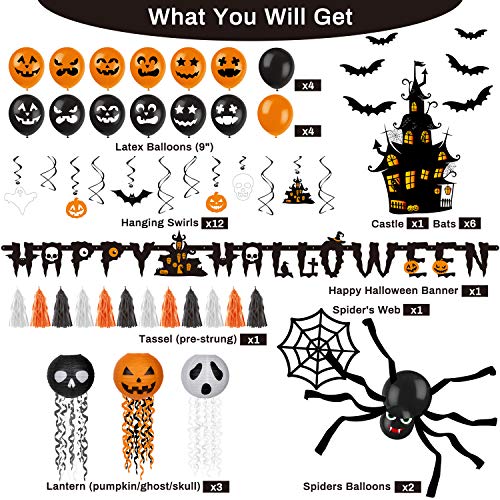 Decorlife Halloween Party Decorations, Halloween Decorations Indoor Including Happy Halloween Banner, Wire Lanterns, Hanging Swi