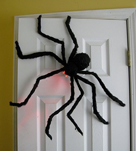 Prextex Halloween Giant Spider with Light Up Eyes Decorations 4 Ft Hairy Spider Prop with LED Red Eyes for Best Indoor / Outdoor Hallowe