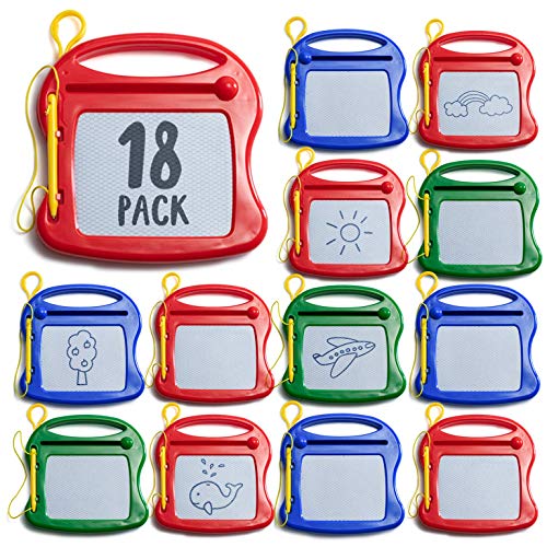 Prextex 18 Pack Mini Doodle Pads for Kids Toy Magnetic Drawing Boards in Bulk - Drawing Tablets Erasable Writing Pad for Classroom Prize