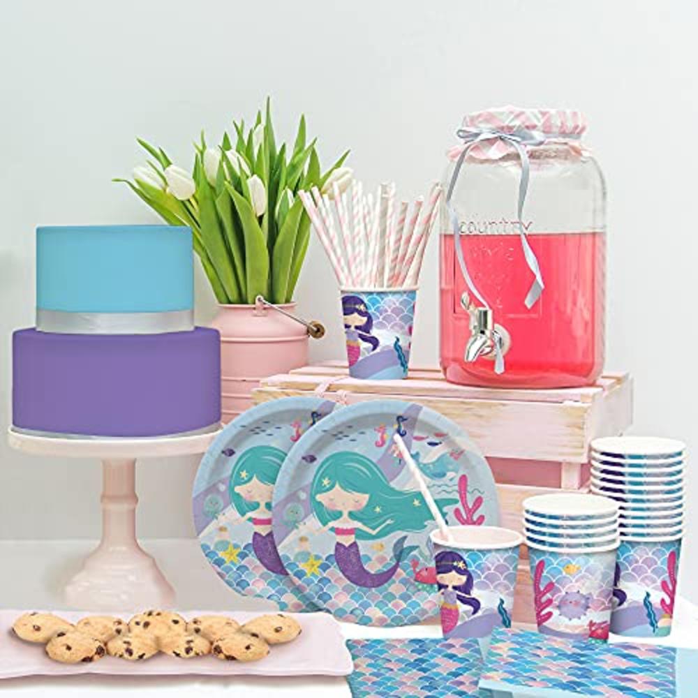 My Greca Mermaid Party Supplies Kit - (Serves 16) - Birthday Decorations for Girls - Plates, Cups, Napkins, Happy Birthday Banne