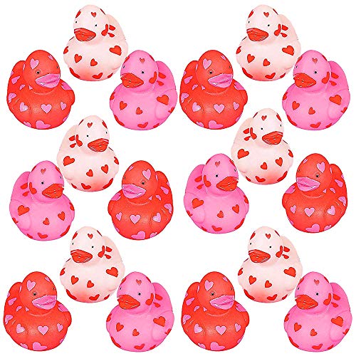 4Es Novelty Valentines Day Rubber Ducks (24 Pack) Mini 1.5" Duckies, Class Valentines Day Gifts for Kids Bulk, Valentines Day Pa