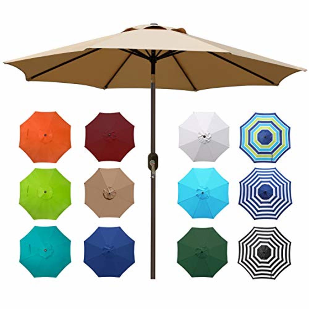Blissun 9 Outdoor Market Patio Umbrella with Push Button Tilt and Crank, 8 Ribs (Tan)