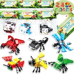WODMAZ Valentines Day Cards for Kids, 24 Packs Valentine Insect Building Blocks Gift Greeting Cards Set for School Classroom Exchange P