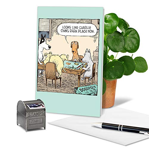 C3986BDG NobleWorks - 1 Humor Birthday Card with Envelope - Funny Cartoons  for Birthday Greetings, Celebration Notecard - Dogopoly C3986B