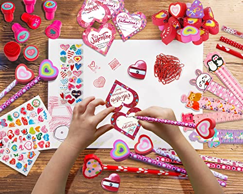 DG-Direct Valentine Gifts for Kids School, 28 Packs Stationery Set from Teachers to Students, Valentines Kids Gift Set Cards with Stickers
