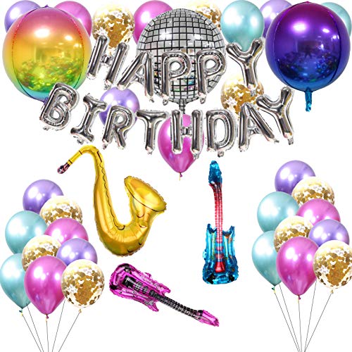 Brtopmy 70s Disco Party Decorations With Latex Balloons Mylar Foil Disco Ball Balloons Saxophone Guitar Balloons Happy Birthday Balloons